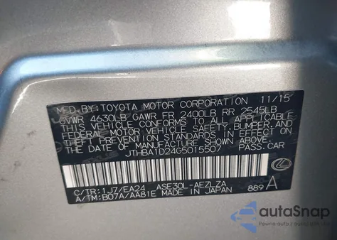 2016 Lexus Is 200T из США, поврежденный, VIN JTHBA1D24G5015507